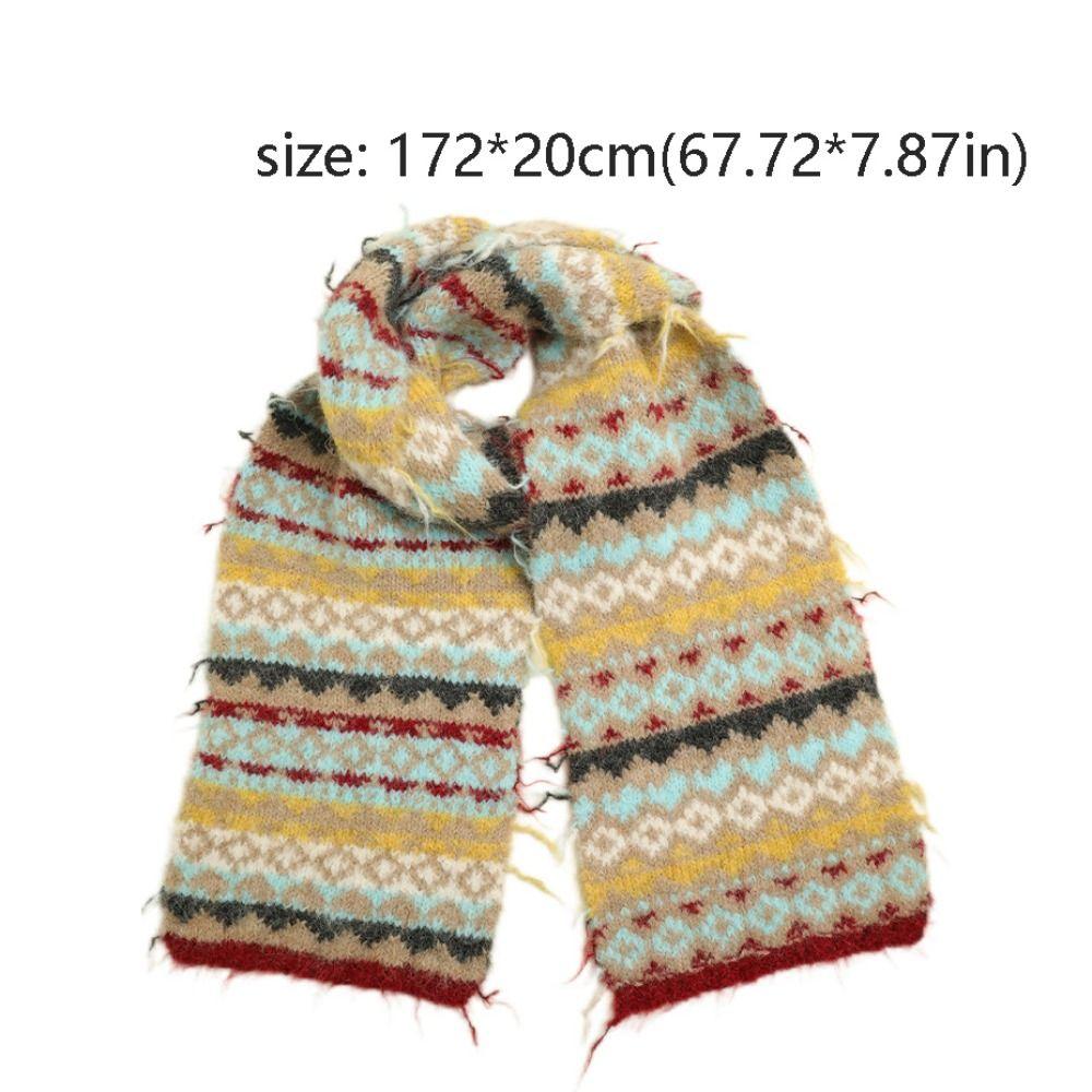 Casual Warm Jacquard Knitted Scarf Printed Wool Fair Isle Style Scarf Cold Protection Vintage Winter Wool Neckerchief Outdoor