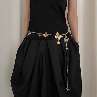 Premium Ethnic Style Golden Butterfly Waist Chain Female Bohemian Style Flower Metal Belt with Skirt Dress