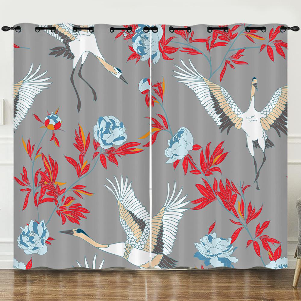 Curtain Flower Full Screen Flower 3D Digital Printing Blackout Curtain Perforated Semi-Blackout Curtain 2pcs*97cm*114cm*2