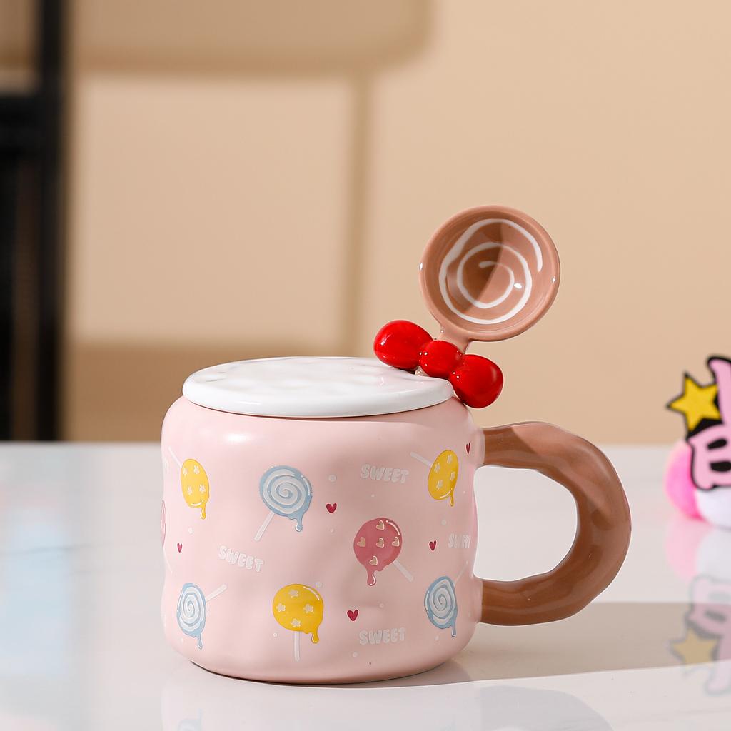 Cute Candy Cup Ceramic Girl Girl Birthday Gift Mug Couple Cup with Lid Office Porcelain Cup