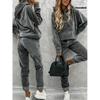 Women Solid Velvet 2Pcs Tracksuit Hooded Long Sleeve Sweatshirt Sweatpants Soft Casual Outfit Autumn Winter