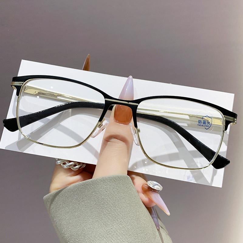 New Internet celebrity anti-blue glasses, big face and thin square metal glasses frame can be matched with degree myopia glasses