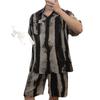 Men's summer thin cotton and silk pajamas set, short-sleeved shorts, printed comfortable home style casual striped loungewear