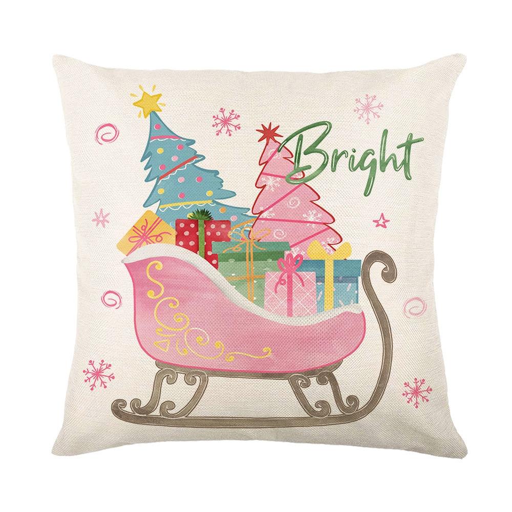 Linen Christmas Throw Pillow Cover Pink Christmas Tree Pillow Cover  Home Decoration
