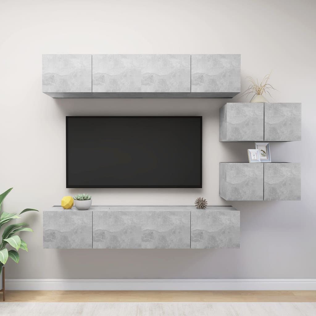6 piece TV cabinet set concrete grey wood based material