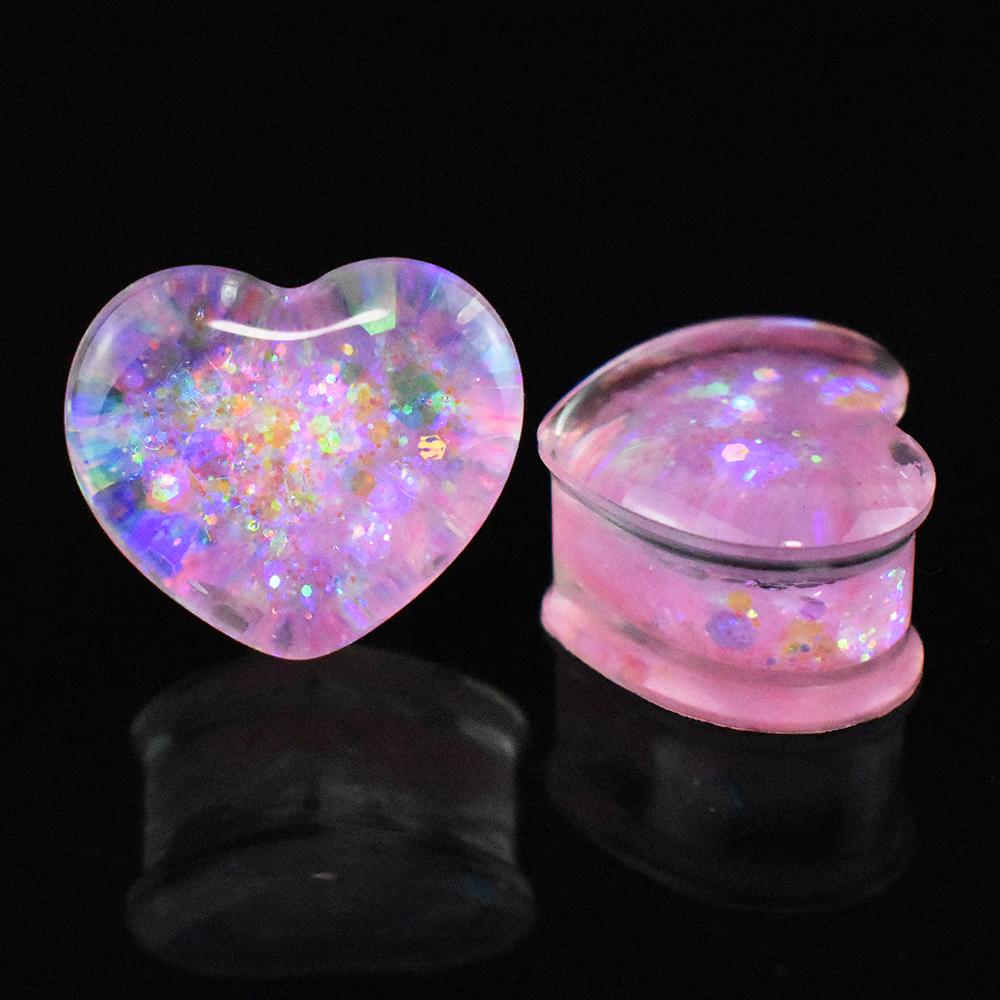 

2 шт. Пара блестящих акриловых туннелей-сердечек для пирсинга ушей, украшения для пирсинга тела 8mm розовый
