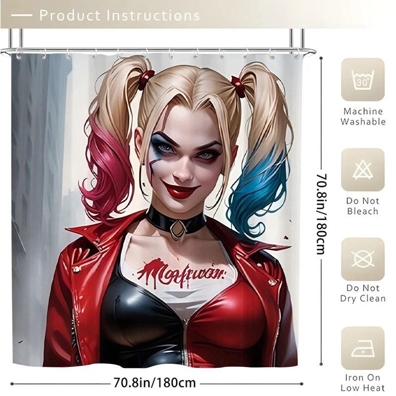 

Harley Quinn Pattern Shower Curtain with 12 Hooks, Autumn-Themed Bathroom Decor for Home/Hotel/Apartment Use, Thanksgiving Gif 90x180cm