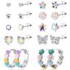 Bobisty 10Pairs Screw Back Earrings for Women Surgical Steel Cute Earring Cubic Pink Zirconia Flower Heart Stud Hoop Earring Set