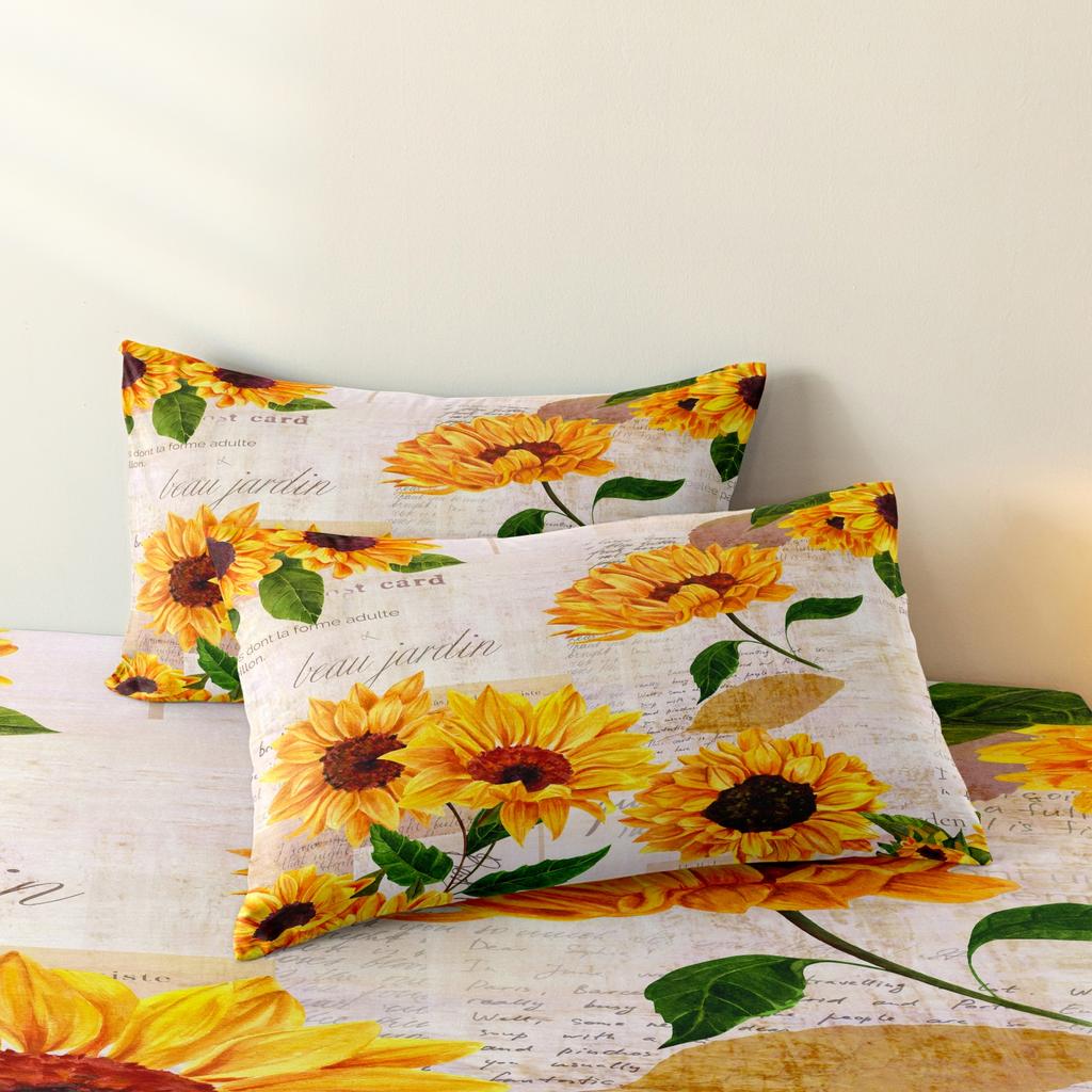 Ensemble de housse de couette Tournesol 3 pièces, Literie Florale Vintage avec taies d'oreiller, Housse de couette douce pour chambre d'adulte, dortoir