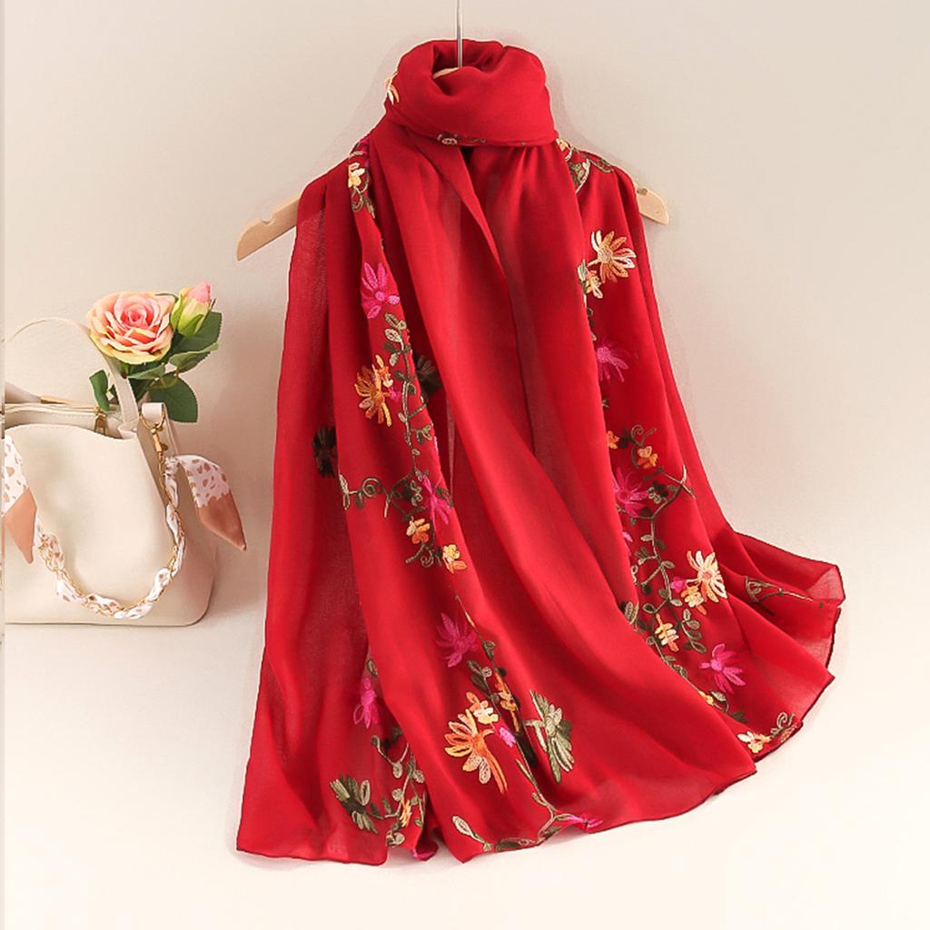 Female Spring and Summer Literary Embroidery Ethnic Style Shawl Sunscreen Travel Long Multifunctional Scarf