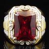Big Red Stone S925 Ring Fashion 18kt Yellow Gold Filled Vintage Wedding Engagement Rings for Men Gifts for Men