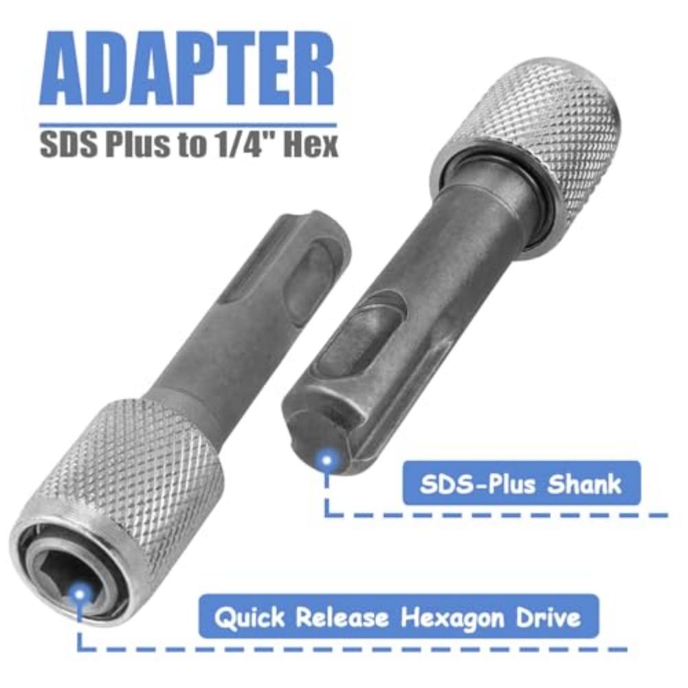 Round to Hex Shank Adapter Rods 5 Piece Set for Hammer Drills and Cordless Screwdrivers with Spring Lock Mechanism