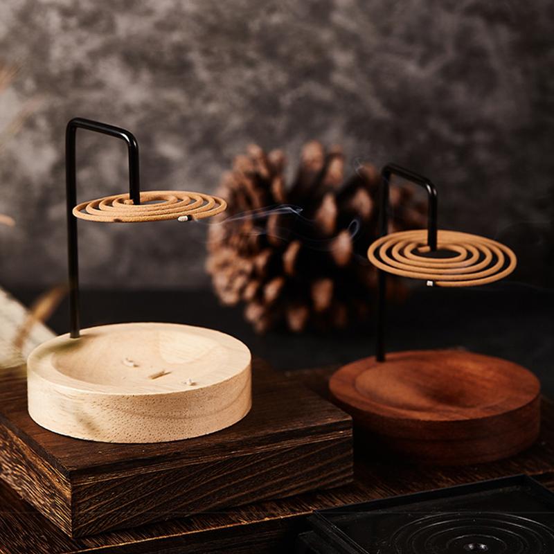 Creative Metal Incense Holder Incense Coil Holder Wooden Incense Burner with Catcher Ornament Home Yoga Home Decoration