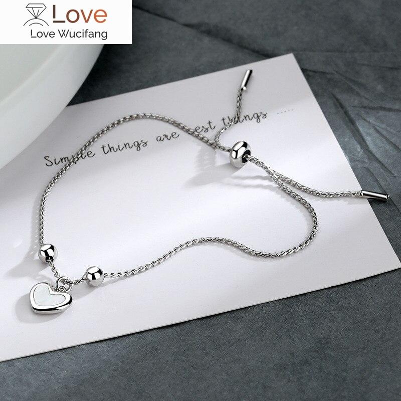 925 Sterling Silver Love Heart Pendant Ball Adjust Bracelet Female Simple Temperament Fashion Jewelry Birthday Gift