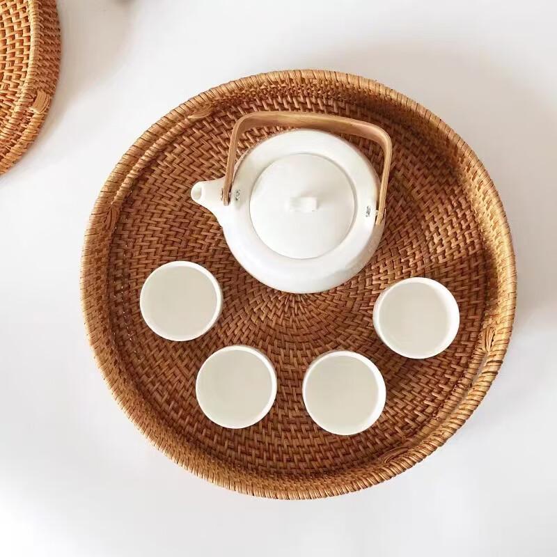 ZISIZ Round Woven Rattan Storage Tray