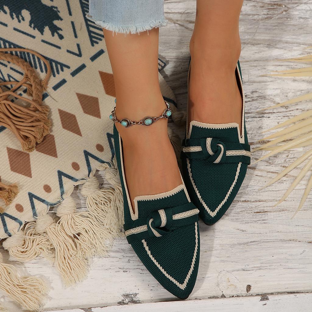 Knitted Shallow Mouth Single Shoes Women's Soft Sole Lightweight Bow Breathable Lazy One-pedal Inner Height-increasing Single Shoes