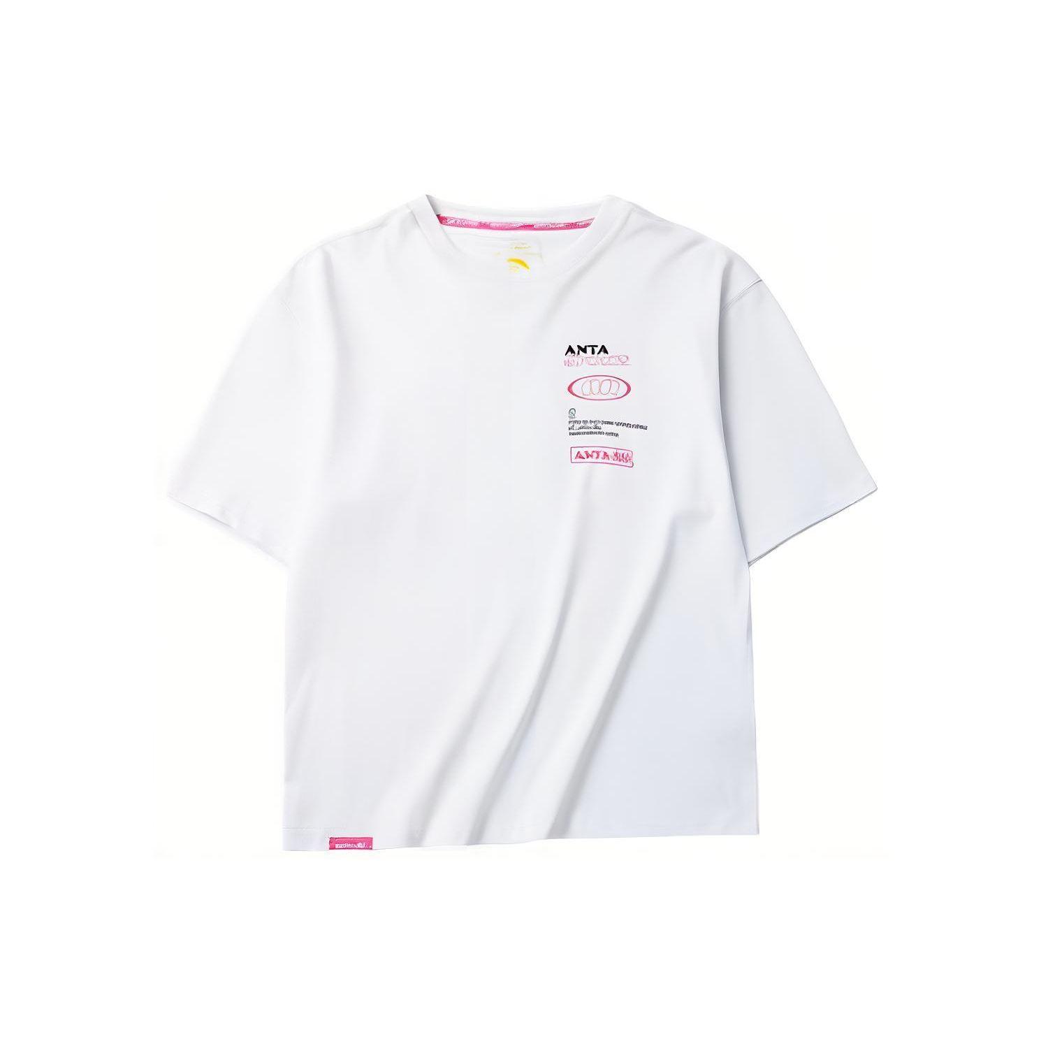 

Anta Lifestyle Series Logo Print Letter Round Neck Pullover Short Sleeve T-Shirt Women Tops Snow-White 162218106-1 XL