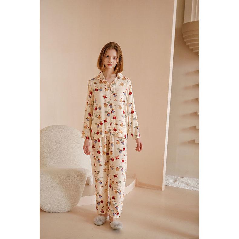 Women's Rayon Satin Four Seasons Rabbit Print Pajama Set - Comfortable, Casual, Loose Homewear