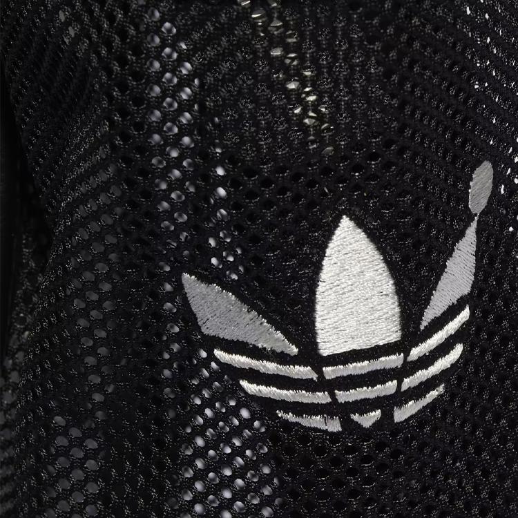 Adidas Originals Striped Zipper Closure Polyurethane Tote Bag Unisex Bags Black White IJ5992
