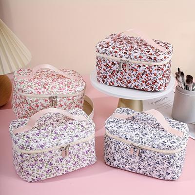 Large-Capacity Makeup Bag Floral Print Cosmetic Bag For Girl Portable Women's Cosmetic Bag Travel Bag Bathroom Wash Bag, For Ea