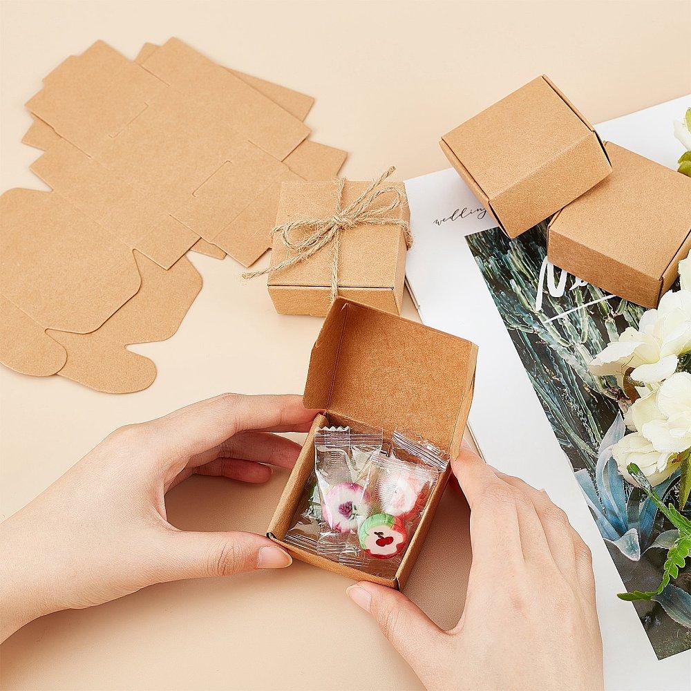 50pcs Kraft Paper Box Folding Box Square Tan 5.5x5.5x2.5cm
