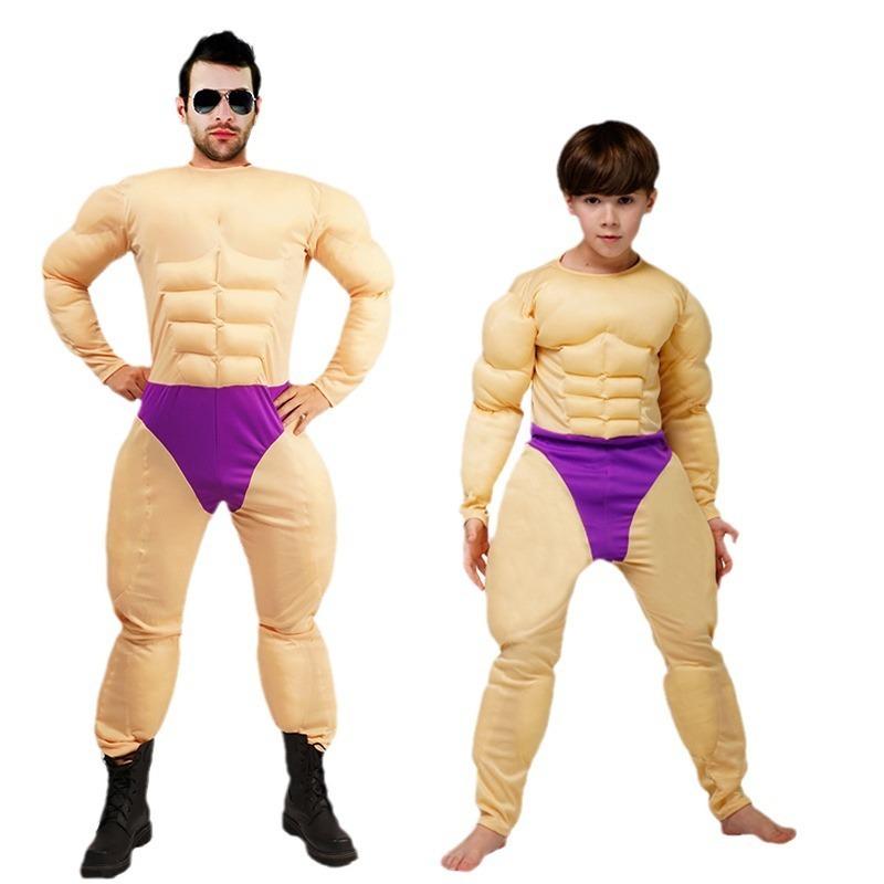 Adult Kids Muscle Men's Shirts, Halloween Cosplay Fake Abs T-Shirts, Party Costumes