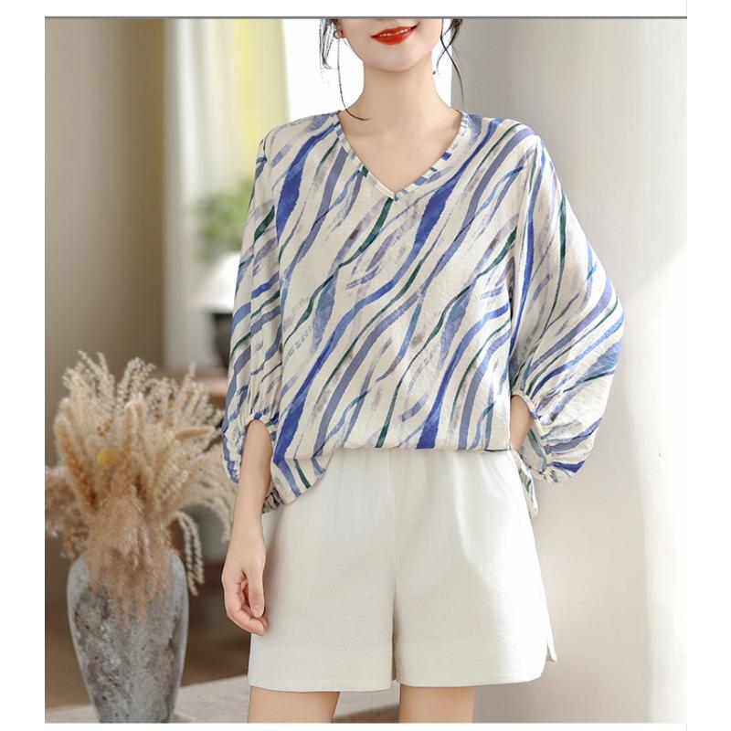 DIMANAF 2026 Women Plus Size New Summer Blouse Shirt Thin Casual Loose Lady Tops Tees Print Shirts