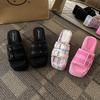Square Head Platform Slippers Belt Buckles Corduroy Open-toe Women Sandals Summer New Designer Shoes Fashion Wedge Sandals