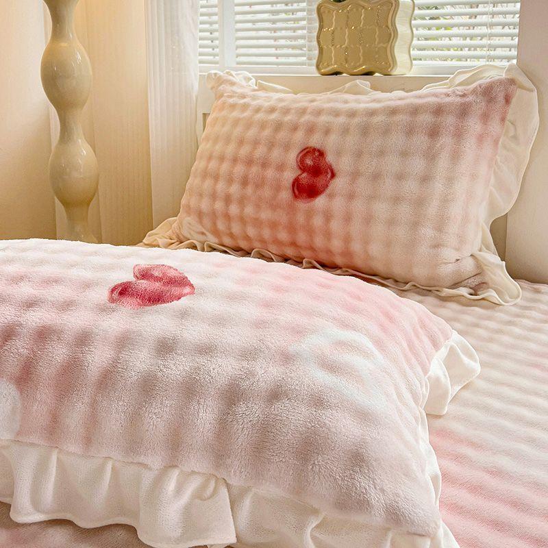 Bubble Milk Velvet Pillowcase Pair Set Lace Pillow Cover Thickened Warm Pillow Core Cover Pillow Skin with Velvet