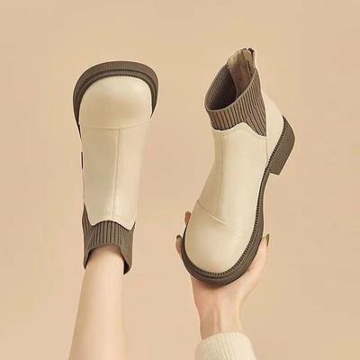Soft-soled Boots Women's Autumn and Winter Velvet French Small Short Boots Retro Wear-resistant Fashion Versatile Chelsea Boots