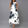 Women Plus Size Sleeveless Round Neck Dress Bright Tropical Flamingo Printed Loose Maxi Gown