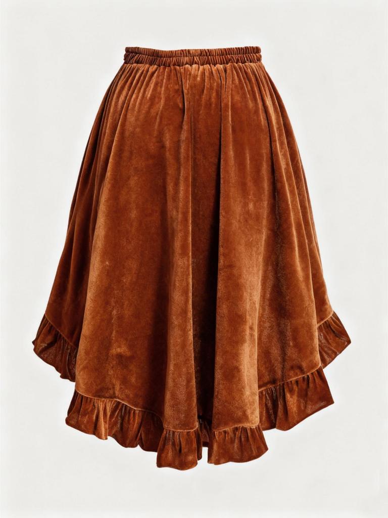 Jupe Rétro Volants Velours Doré Grande Taille Automne/Hiver 2025 - Style Européen & Américain pour Femmes