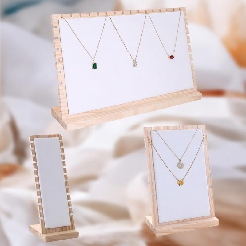 Pack of 3 Natural Wood Jewelry Organizers Stand for Necklace and Bracelet Presentation in Shops or Homes