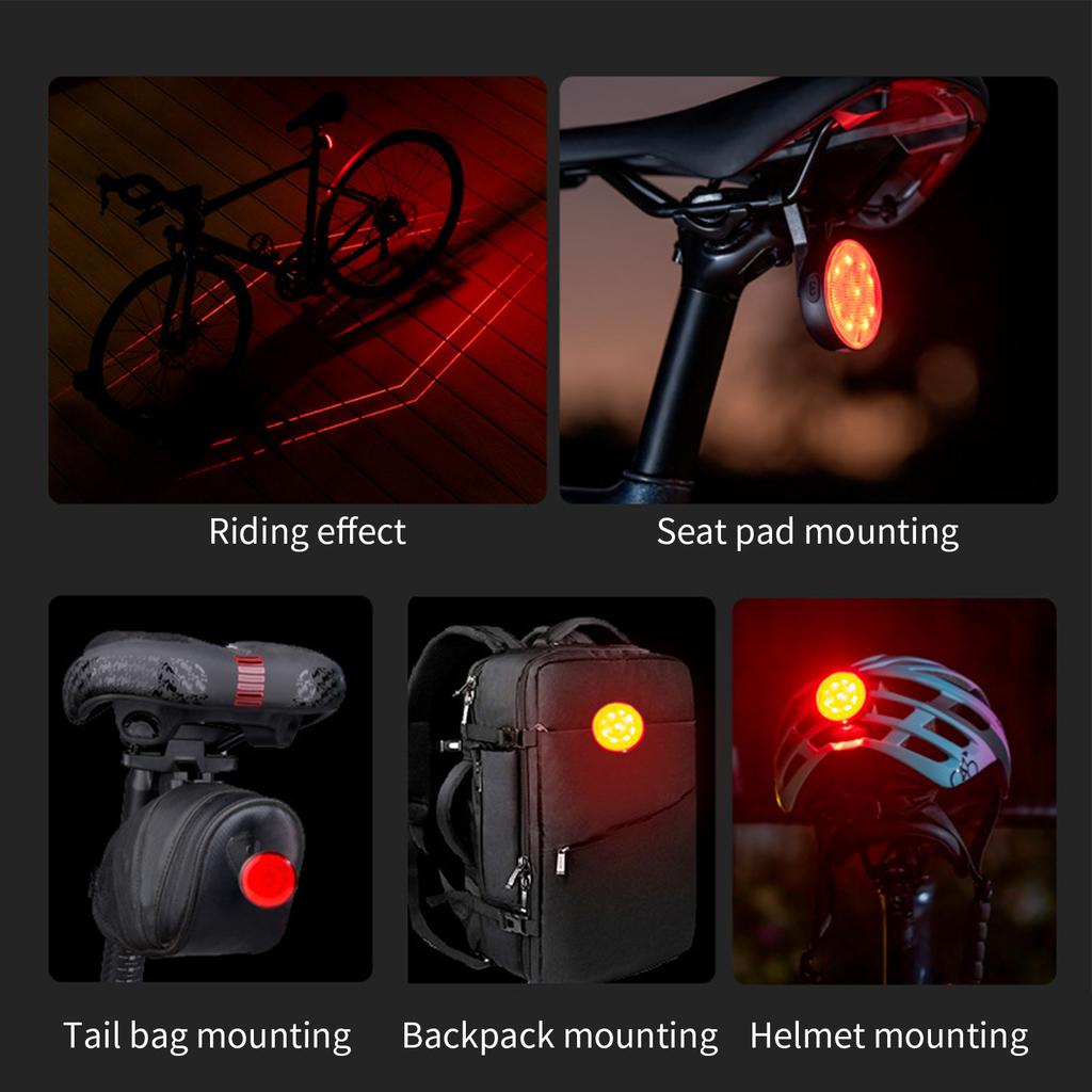 Bike Tail Light Rechargeable Brake Sensor Bicycles Rear Light Rechargeable Waterproof Taillight With 5 Lighting Modes For