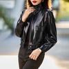 Red Short Soft Leather Jacket for Women Spring Autumn Loose Fit Casual Coat Petite Size