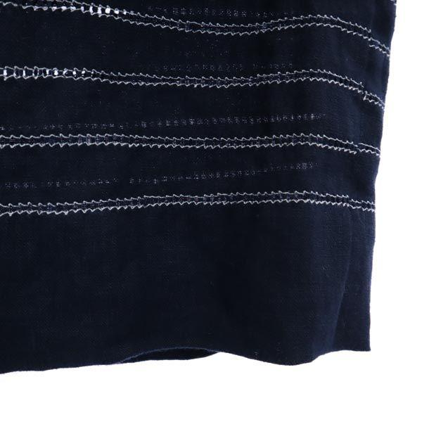 unused Made in Italy Linen 7 minutes sleeve V neck one piece 42 Navy blue Women Used