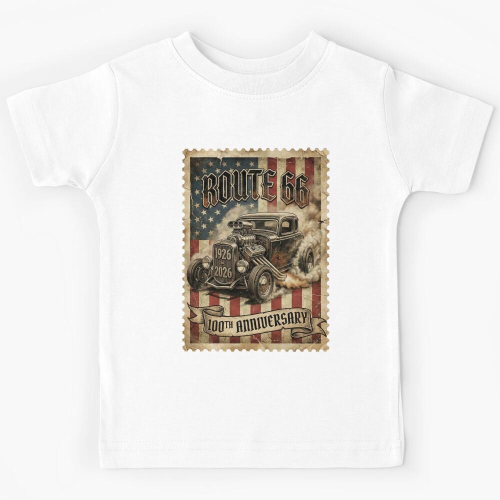 Route 66 Centennial Hot Rod Burnout: 100th Anniversary 1926-2026 Patriotic Kids T-Shirt 150