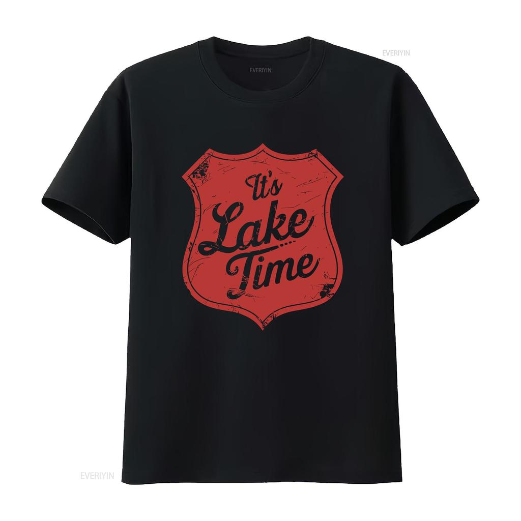Its Lake Time Retro Shield T Shirt Vintage Style Summer Vacation vintage Washed Top For Everyday Wear Casual Versatile fashion