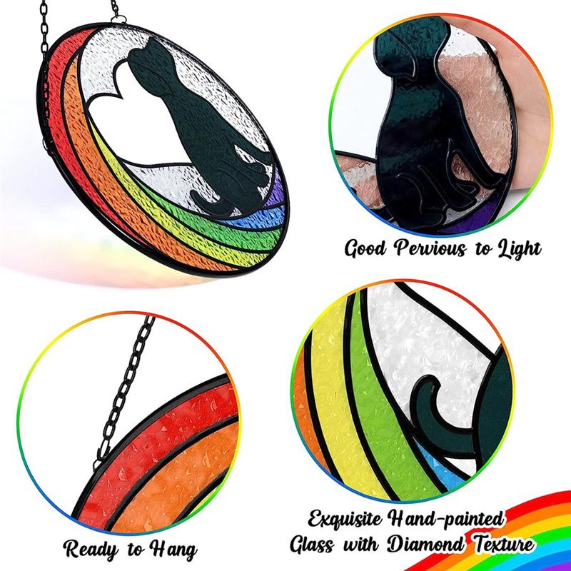 AEE4-Dog Memorial Gifts Stained Glass Window Hanging Decorative Rainbow Bridge Sun Catcher Decorative For Dog Lovers Pet Present