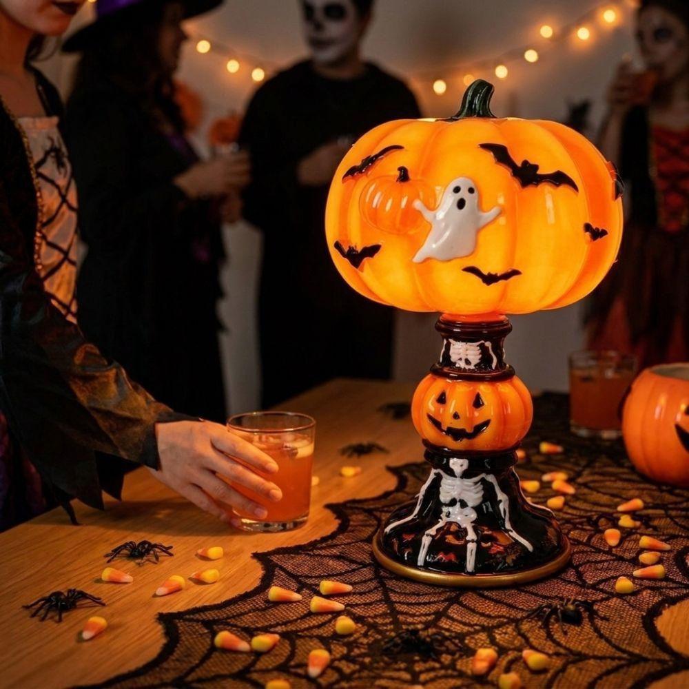 USB Powered Halloween Night Light Handcrafted Halloween Table Lamp Resin Pumpkin Lamp Bedroom