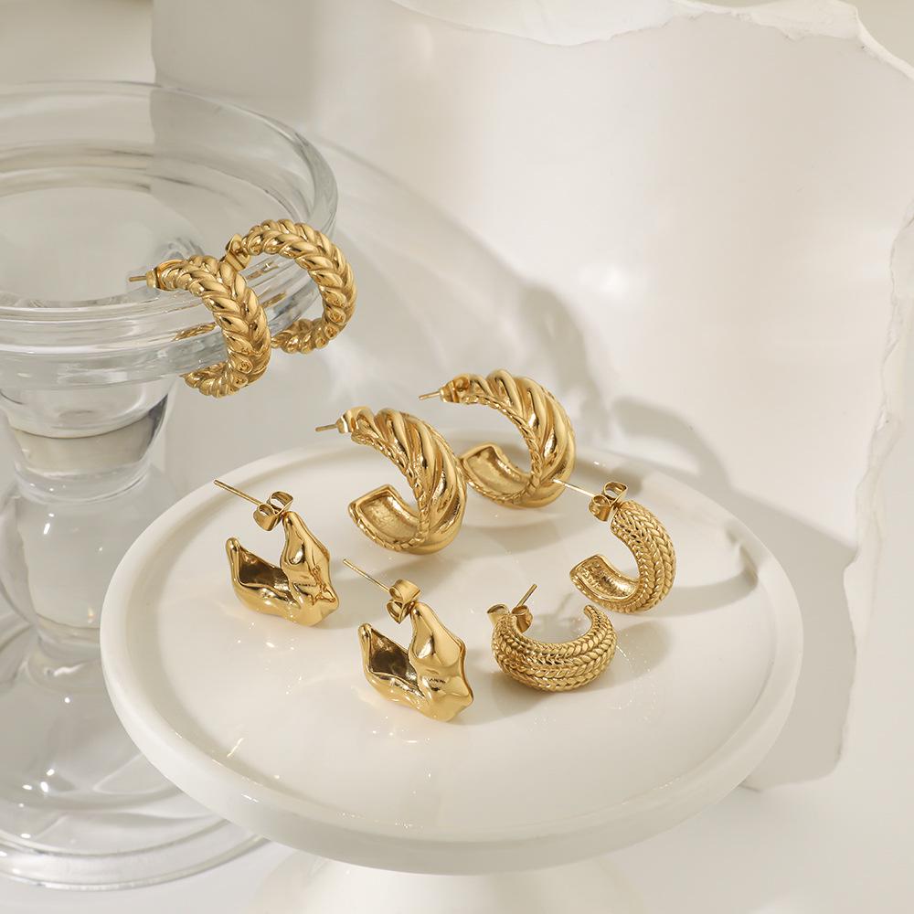 European and American Titanium Steel Non-fading C-Shaped Twisted Rope Textured Women's Earrings