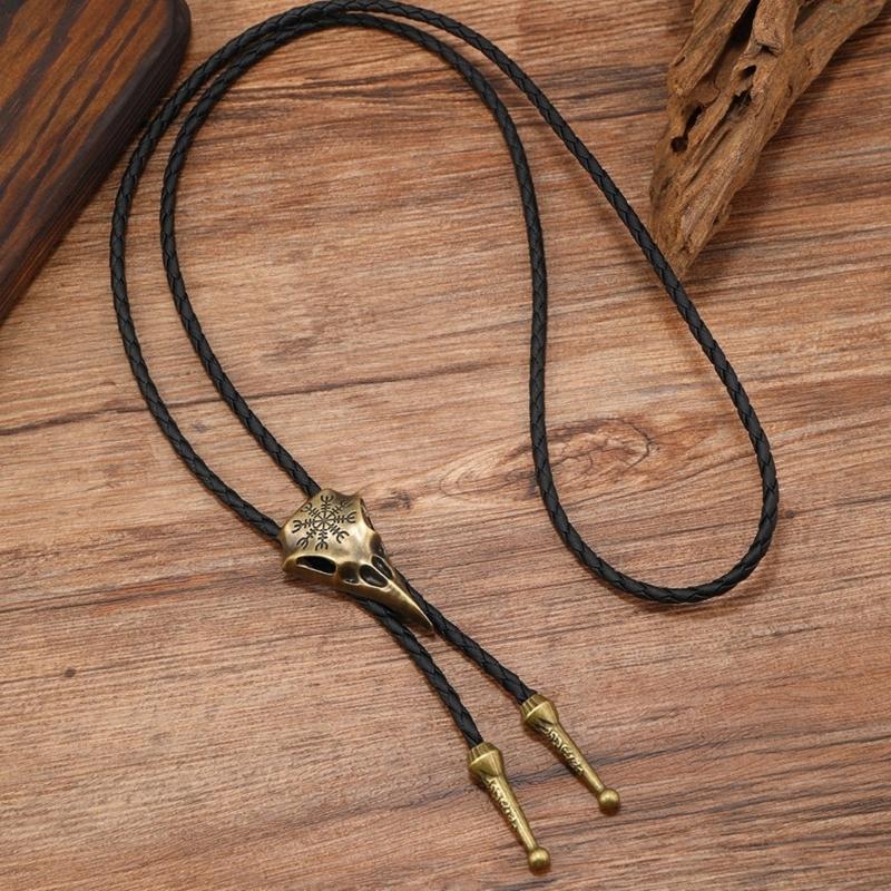 Crow Skull Cowboy Braids Rope Bolo Tie Shirt Collar Necktie Jewelry Necklace