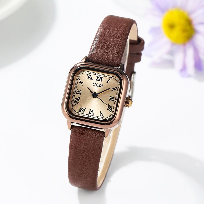 Retro Small Sugar Cube Watch Female Niche Simple And Versatile Mini Temperament Student Literary Women'S Watch