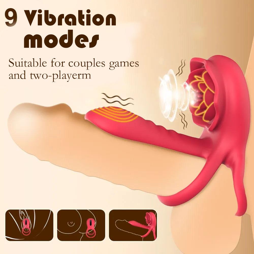 APP Controlled Vibrating Double Ring 9 Vibration Patterns Clitoral G-spot Stimulator Adult Toy for Couples