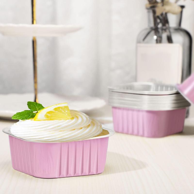 50 Pcs Aluminum Foil Baking Pans Rectangle Cake Cup With Lids Heat Resistant Mini Loaf Pans For Baking Kitchen Accessories