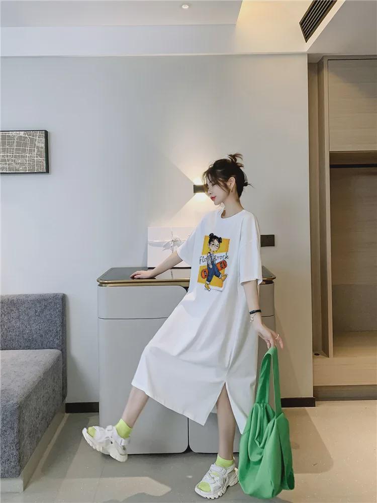 Women's Cartoon Print Loose Fit Summer Dress - Short Sleeve & Plus Size Flattering T-shirt Style