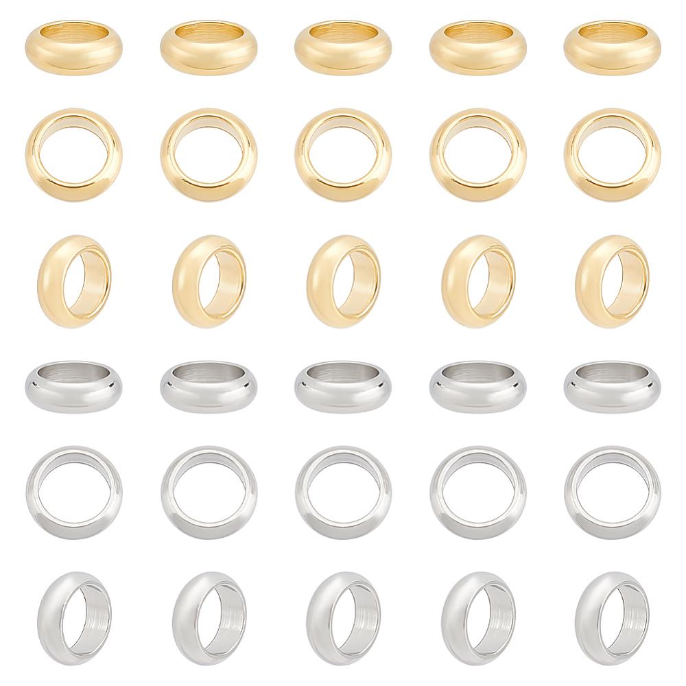 60Pcs 2 Colors 201 Stainless Steel Spacer Beads, Rondelle, Golden & Stainless Steel Color, 6x2mm, Hole: 4mm, 30pcs/color