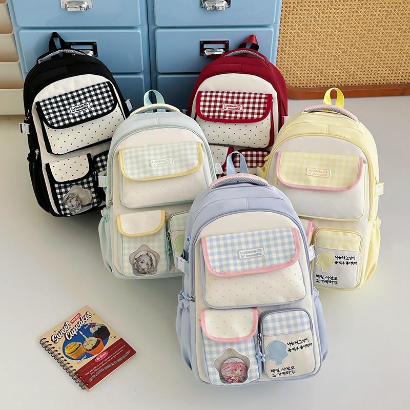 Schoolbag New Schoolbag Female Japanese Ins Cute Dopamine Contrasting Color College Style Primary and Secondary School Students Multi-compartment