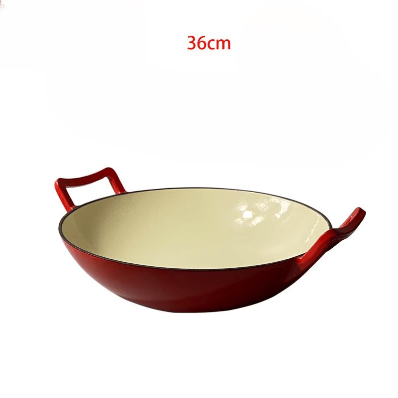 

ZISIZ 36cm Cast Iron Flat Bottom Enamel Wok