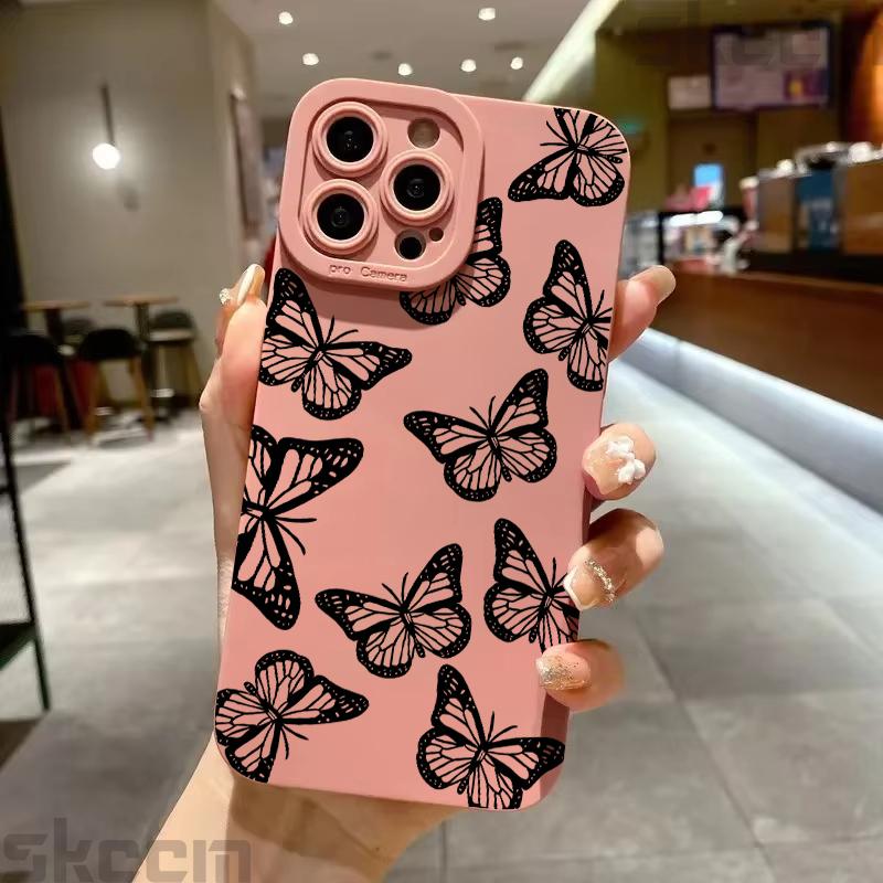 Black Butterfly Pattern Phone Case For iPhone 16 15 14 13 12 11 Pro Max Mini 7 8 Plus XS XR X Shockproof Silicone Soft Cover